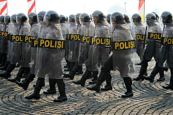 Polizeiparade auf dem Monas Square, Jakarta, 1. Juli 2008