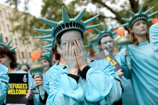 Protest gegen die Politik von Donald Trump in London am 27. April 2017