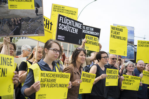 Kundgebung am Vortag der EU-Sondersitzung der Innen- und Justizminister, 13. September 2015 © Amnesty International / Photo: Henning Schacht