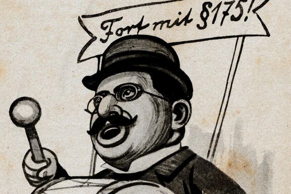 Karikatur von Dr. Magnus Hirschfeld, der sich bereits in der Kaiserzeit für dieAbschaffung von §175 einsetzte und von den Nazis verfolgt wurde © by janwillemsen is licensed under CC BY-NC-SA 2.0. To view a copy of this license, visit https://creativecommons.org/licenses/by-nc-sa/2.0/?ref=openverse. 
